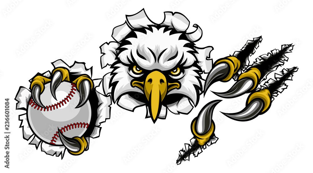 An eagle bird baseball sports mascot cartoon character ripping through the background holding a ball Stock Vector | Adobe Stock An eagle bird baseball sports mascot cartoon character ripping through the background holding a ball Stock Vector | Adobe Stock