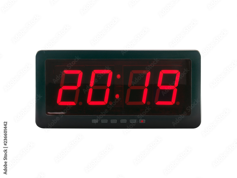 close up red led light illumination numbers 2019 on black digital electric alarm clock face isolated on white background, time symbol concept for celebrating the New Year close up red led light illumination numbers 2019 on black digital electric alarm clock face isolated on white background, time symbol concept for celebrating the New Year