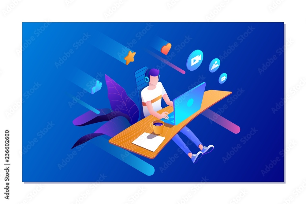 online dating and social networking concept. Man chatting on the Internet. Vector 3d isometric illustration online dating and social networking concept. Man chatting on the Internet. Vector 3d isometric illustration
