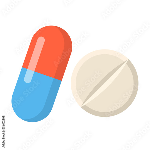 Medizin Tabletten Pillen Icon Flat Design isoliert auf weißem Hintergrund