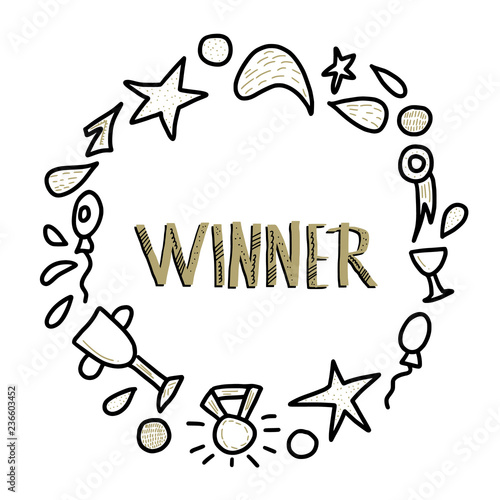 Winner lettering with decoration. Vector quote.