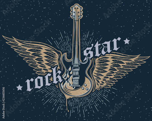 Rock star guitar emblem