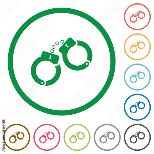 Handcuffs flat icons with outlines