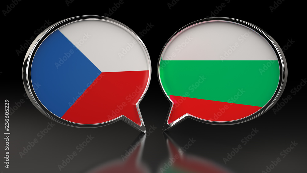 Obraz premium Czech Republic and Bulgaria flags with Speech Bubbles. 3D illustration