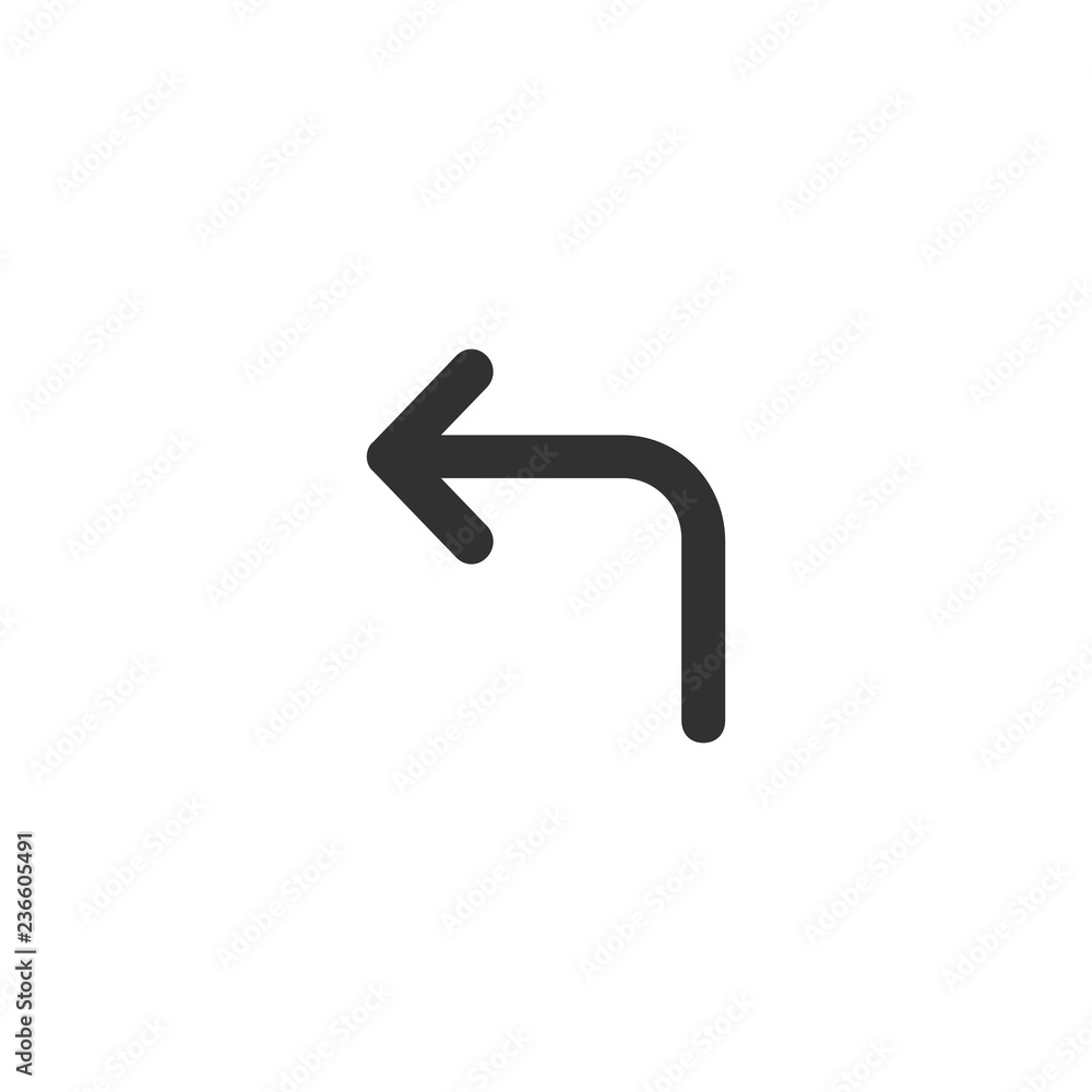 turn left arrow icon, black vector illustration isolated on white background. turn left arrow icon, black vector illustration isolated on white background.