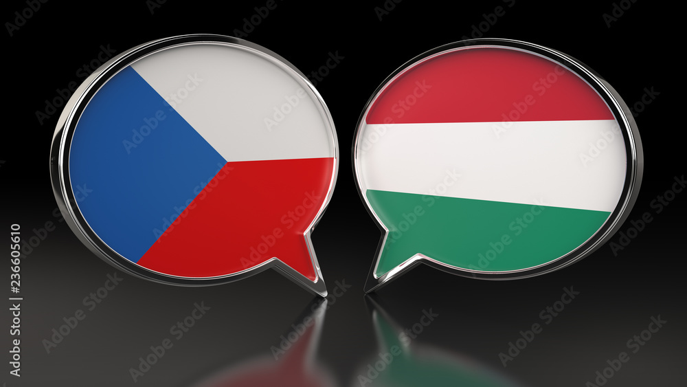 Obraz premium Czech Republic and Hungary flags with Speech Bubbles. 3D illustration