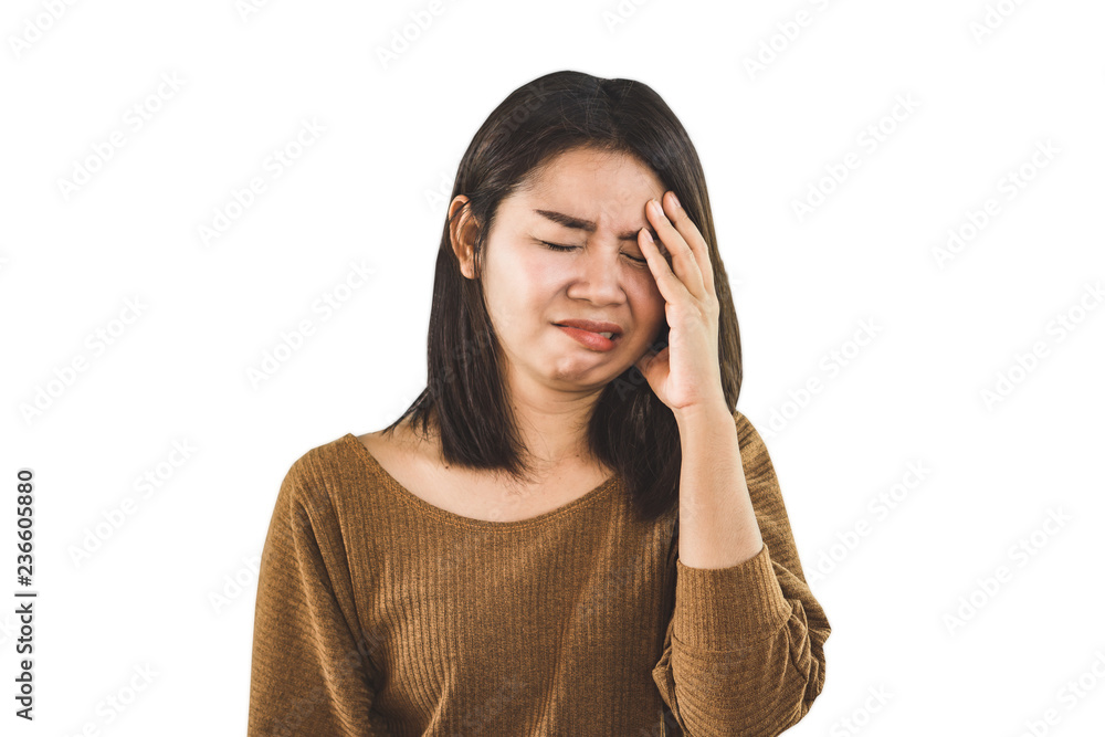 stress Asian woman crying isolated on white background stress Asian woman crying isolated on white background