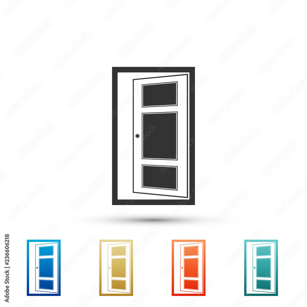 Open door icon isolated on white background. Set elements in colored icons. Flat design. Vector Illustration Open door icon isolated on white background. Set elements in colored icons. Flat design. Vector Illustration