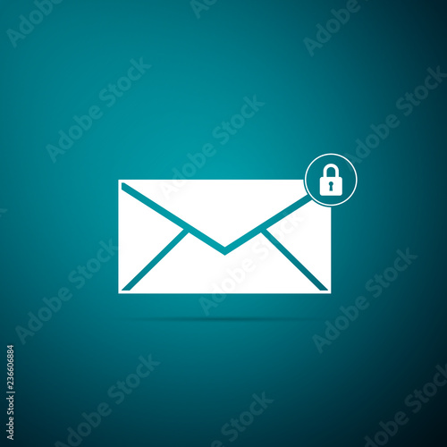 Email message lock password icon isolated on blue background. Envelope with padlock sign. Private mail and security, secure, protection, privacy symbol. Flat design. Vector Illustration
