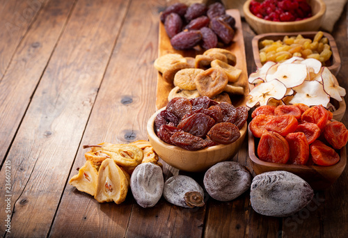 dried fruits on wooden table