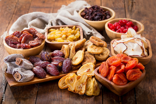 dried fruits on wooden table