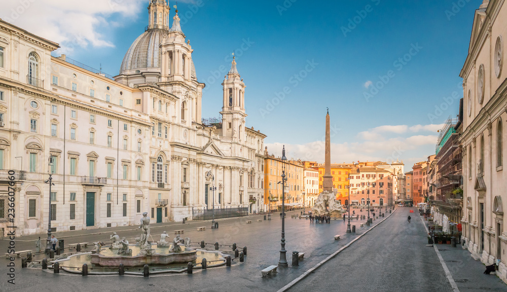 Aerial view of Navona Square in Rome, Italy. Rome architecture and landmark.