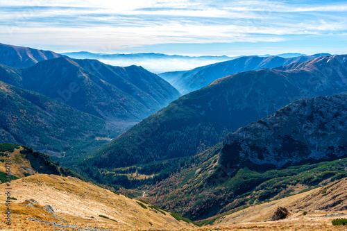Obraz na płótnie view on valley with fog in Tatra mountain in Slovakia w salonie