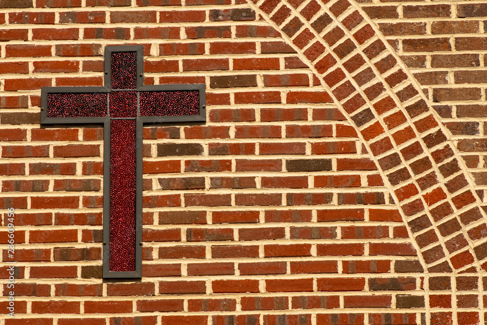 Red Cross With Brick Background