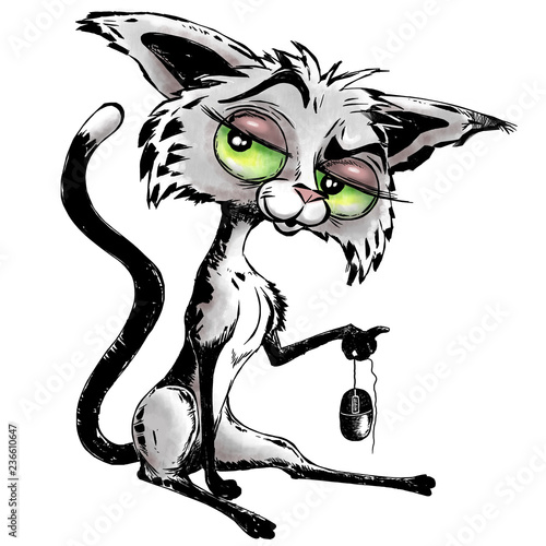 Fototapeta Naklejka Na Ścianę i Meble -  Funny Puzzled Cat with Mouse 
