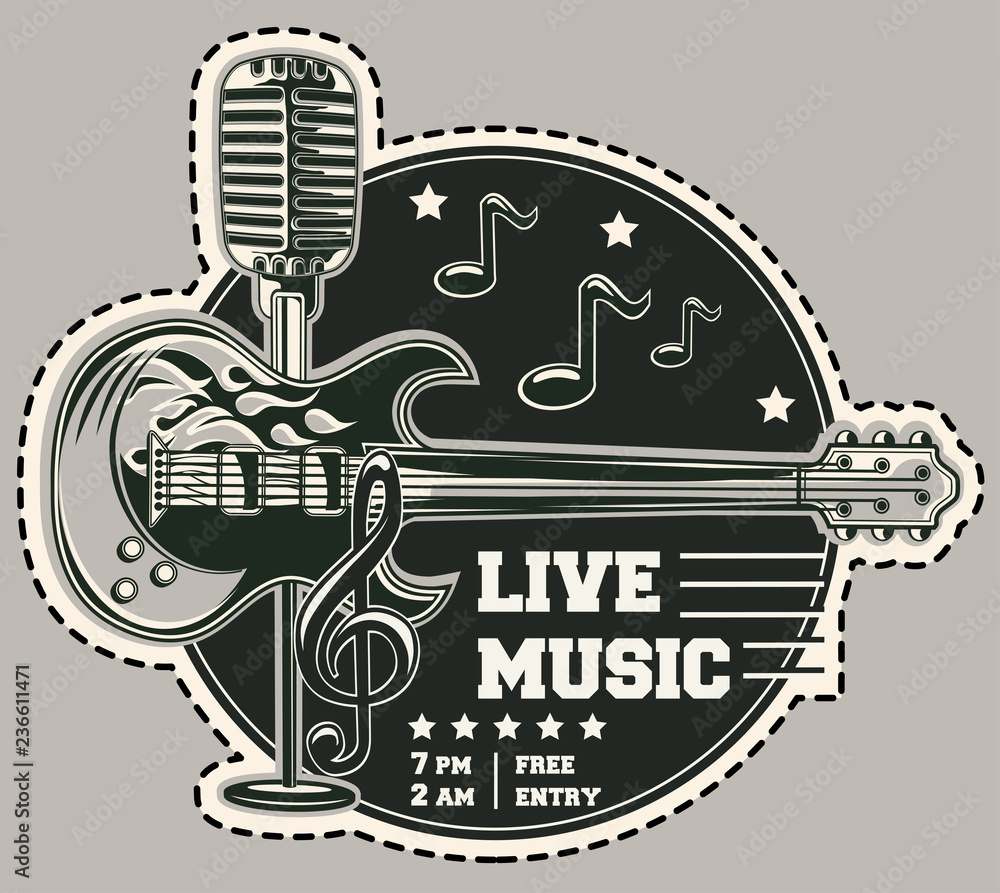 Fototapeta premium Live music monochrome emblem