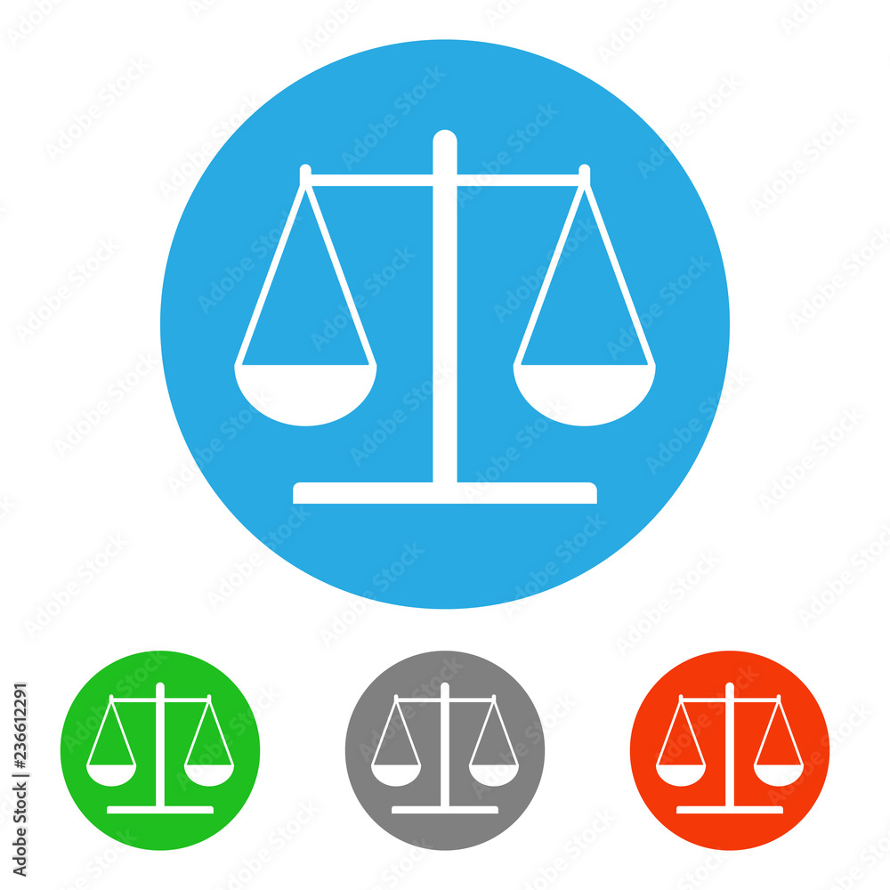 Scales of justice in circle. Law symbol. Icon set. Vector. Scales of justice in circle. Law symbol. Icon set. Vector.