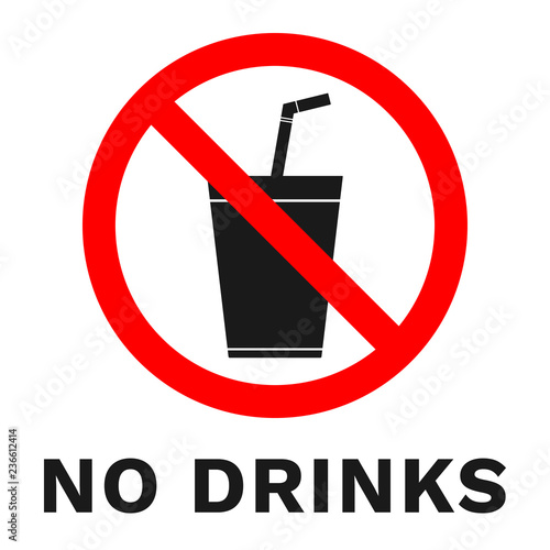 NO DRINKS sign. Sticker with inscription. Vector.