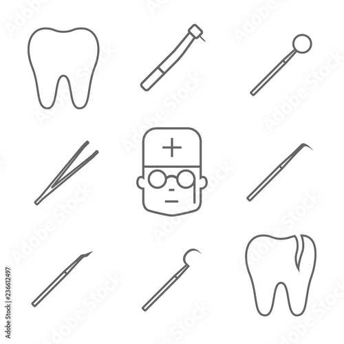Dental equipment. Icon set. Vector.