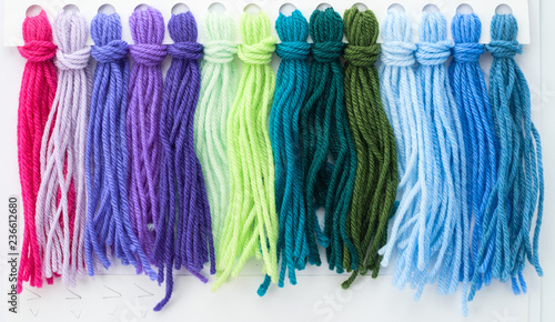 multicolored wool threads, palette for color selection