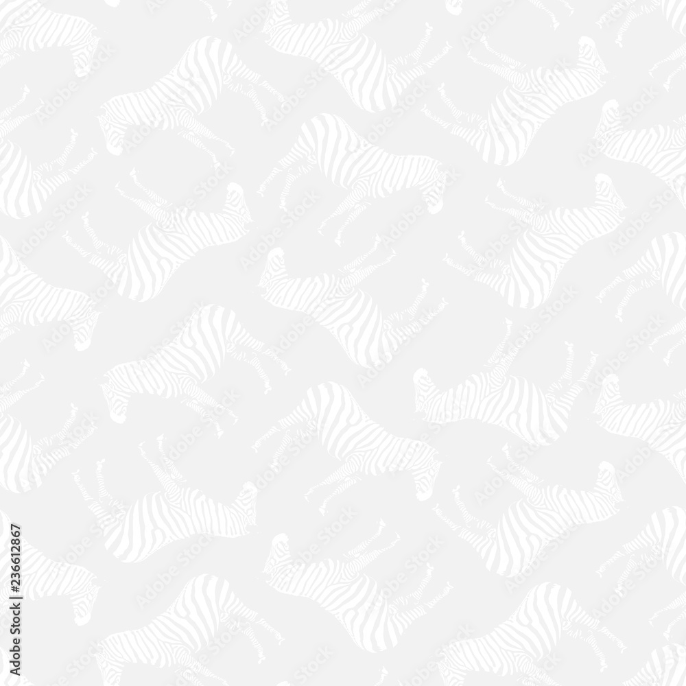 Semaless Pattern. Light Grey Background with White Inconspicuous Zebras.