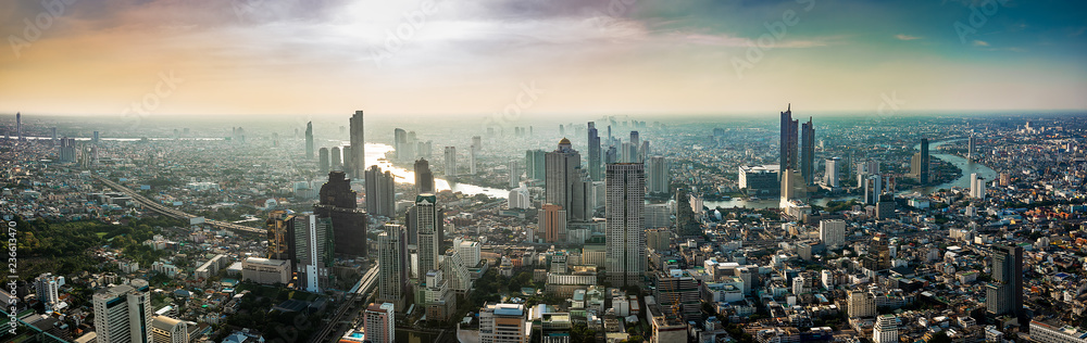 Thailand cityscape on sunset - obrazy, fototapety, plakaty 