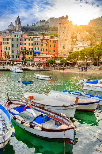 Portovenere, Cinque Terre, Italy, at sunset. photo