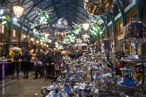 Photography Antiques and collectibles under the holiday lights decorating the neoclassical a