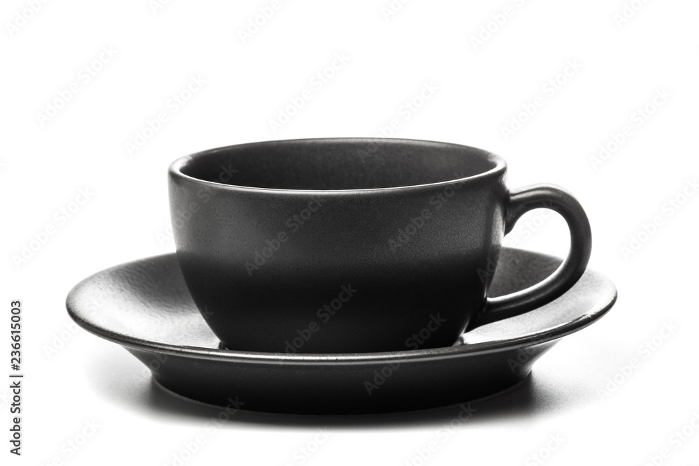 empty black cup on white background empty black cup on white background