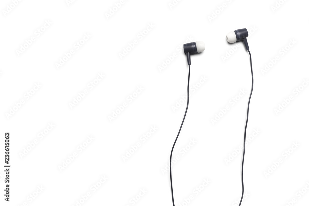 black Earphones isolated on white background black Earphones isolated on white background