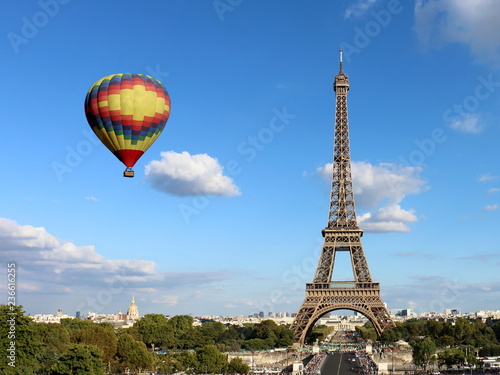 Eiffel Tower with Hot Air Balloon