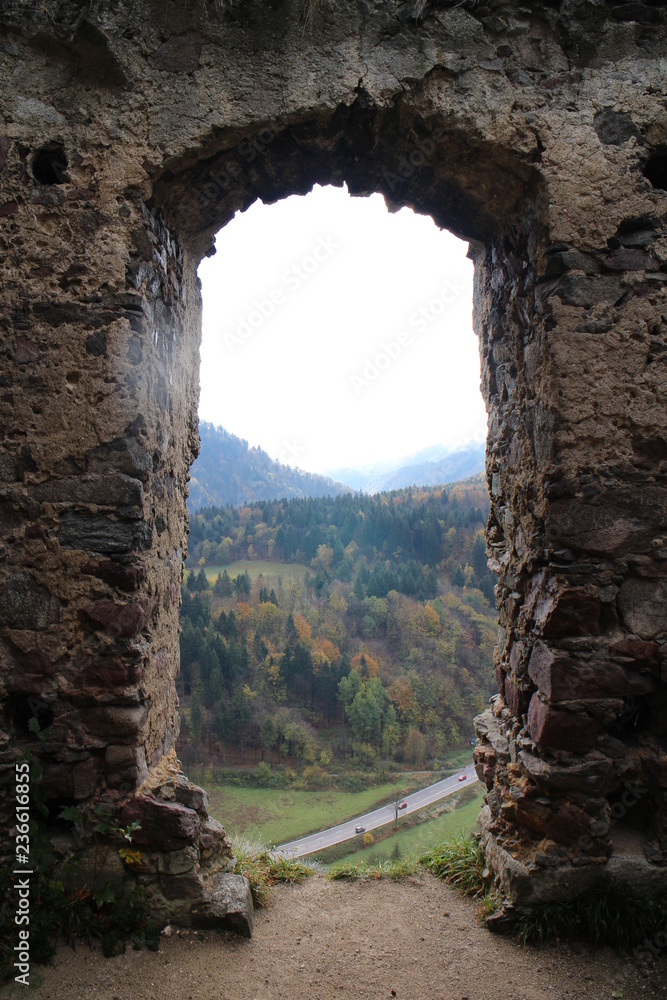 Gate in ruins of Starhrad castle in Žilina region, Slovakia