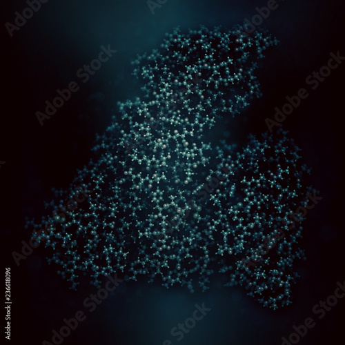 Human serum albumin (HSA) protein.  Most abundant protein in human blood plasma. 3D rendering based on protein data bank entry 2bxf. Ball-and-stick model, black background. photo