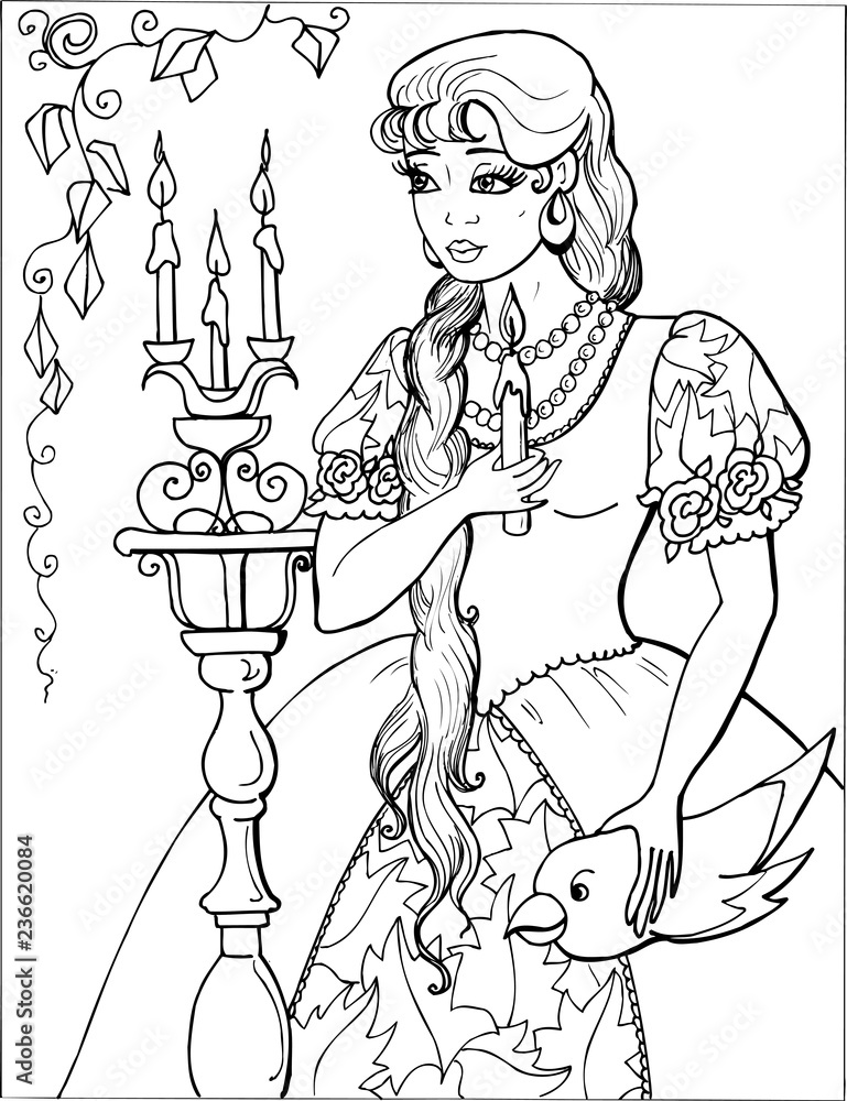 Beautiful little princess,Coloring book, lady, girl, hobby 34 Stock