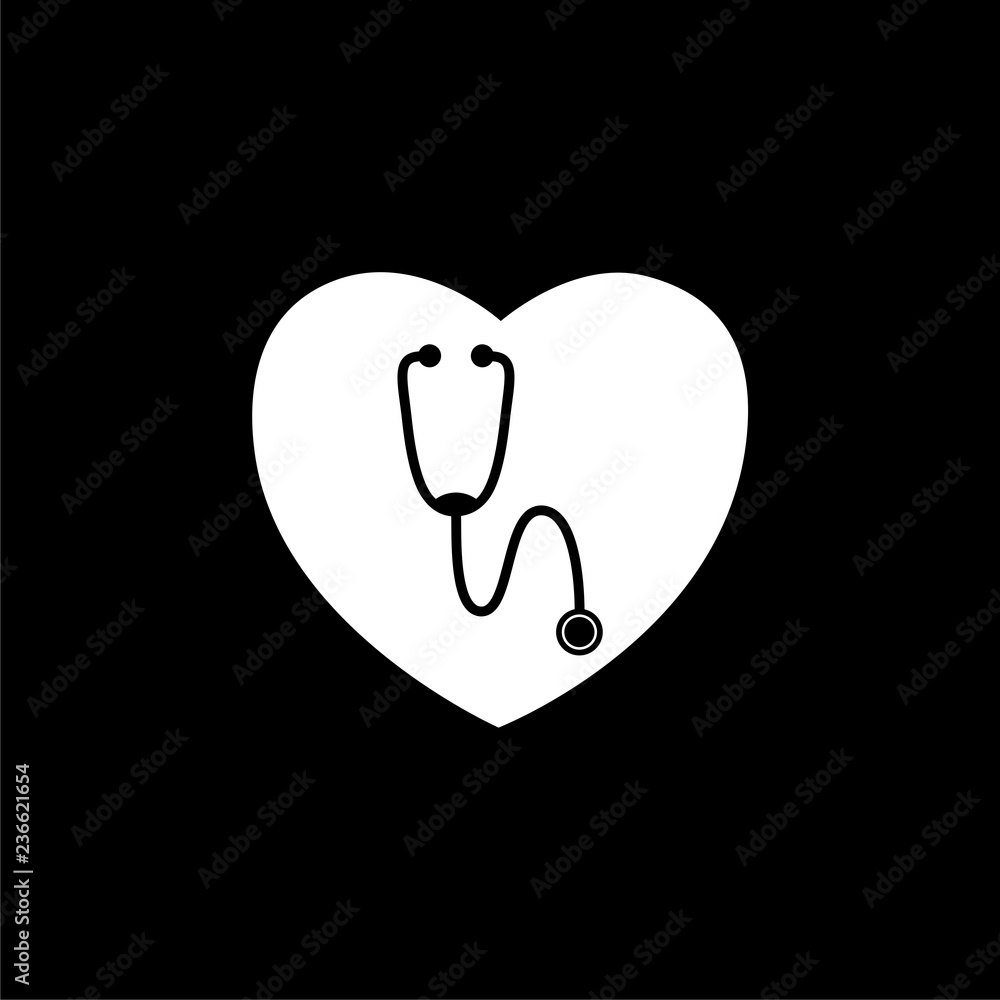 Heart with Stethoscope on white background icon or logo on dark background  Stock Illustration | Adobe Stock