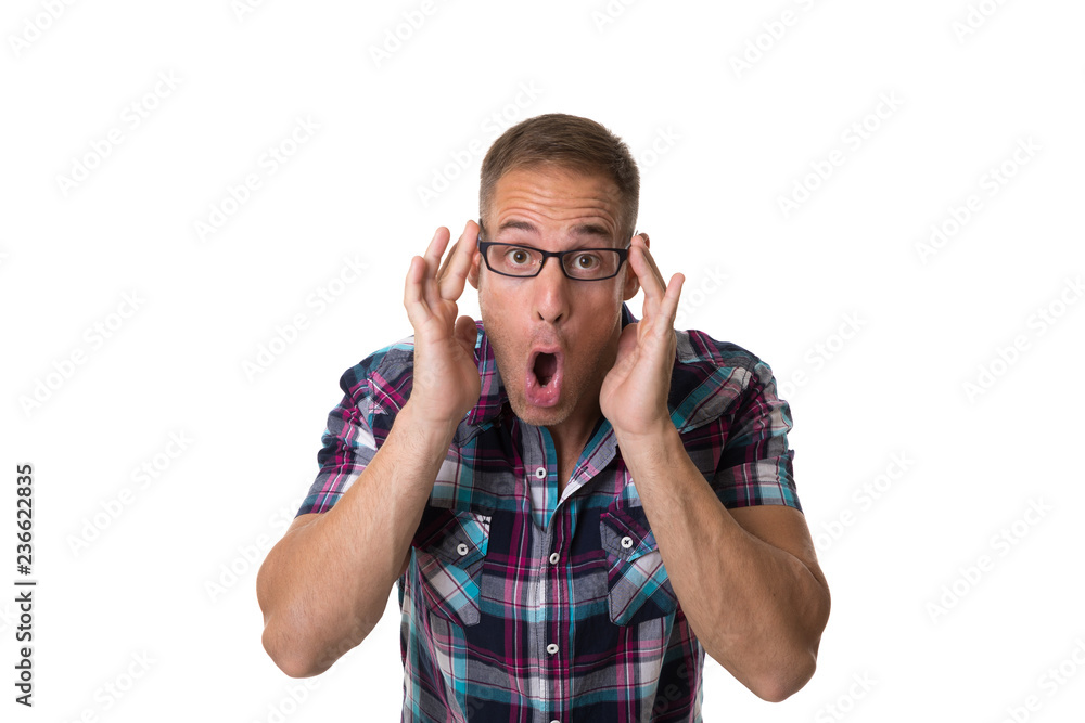 young boy with plaid shirt with white background young boy with plaid shirt with white background