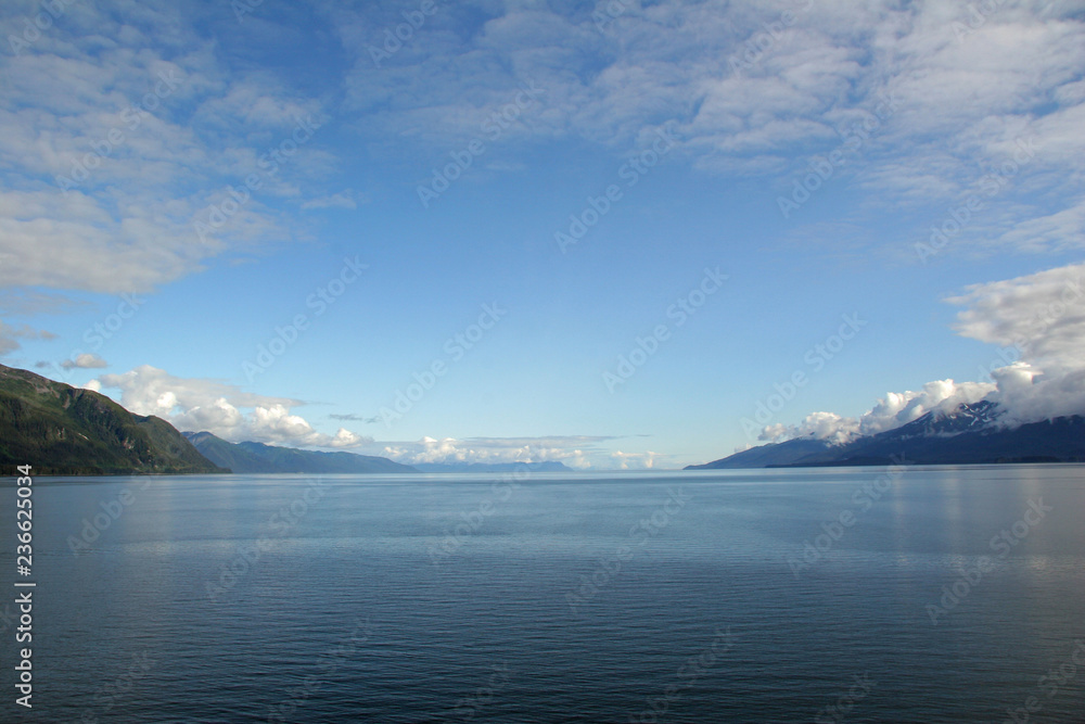Alaska's Inside Passage on a calm and sunny summer afternoon.