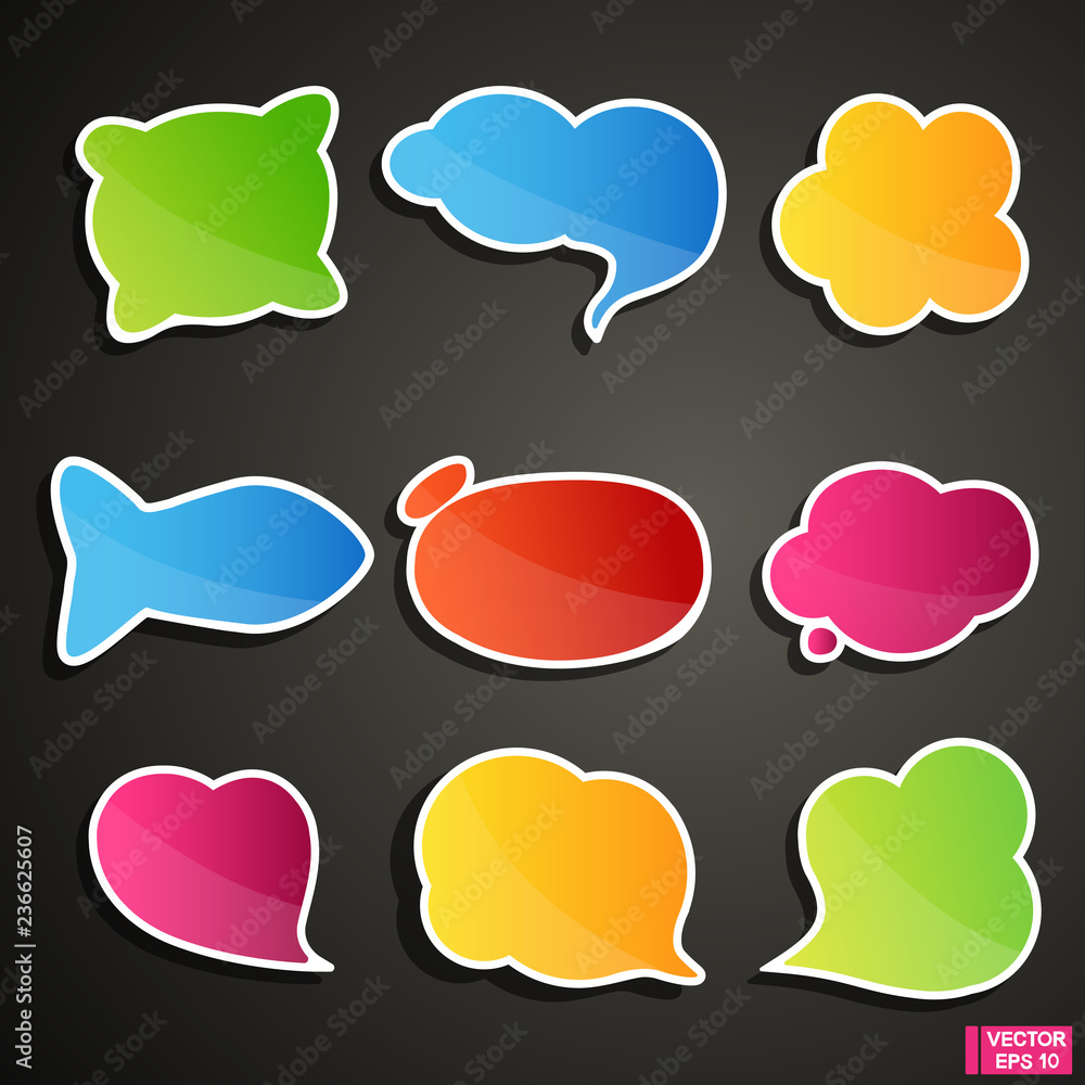 Bright speech bubble stickers set. Bright speech bubble stickers set.