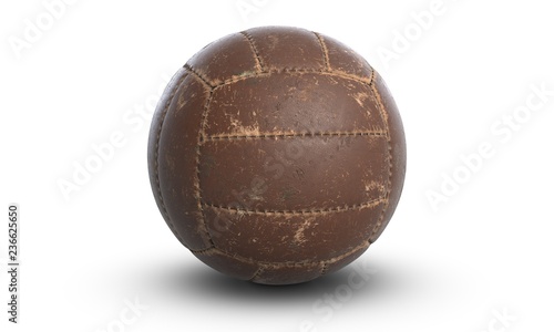 3D illustration of brown leather traditional volleyball on white background