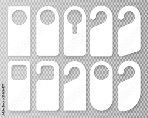 Vector Set of unique door hangers with trendy line style isolated on transparent background. Door hanger mockup.