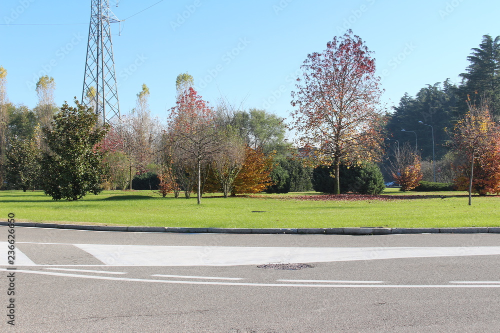 Roundabout with garden in the fall