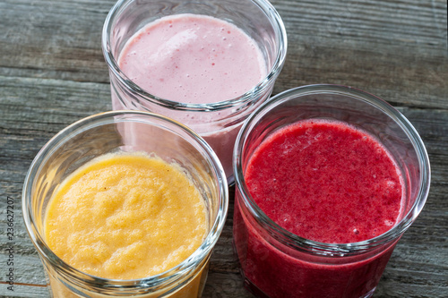 Vegetarian dish. Vitamin drinks from berries, fruits and vegetables. Pumpkin smoothies with ginger. Strawberry and cowberry smoothies. Banana and strawberry smoothies.