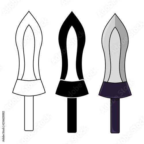 Cartoon Knife isolated on white background. Medieval Weapon. Items for Computer Game Design. Adventure Equipment. Vector illustration for Your Design  Game  Card  Web.