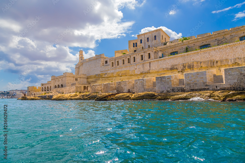 Birgu, Malta. The coastal fortifications of the ancient fort of Sant'Angelo