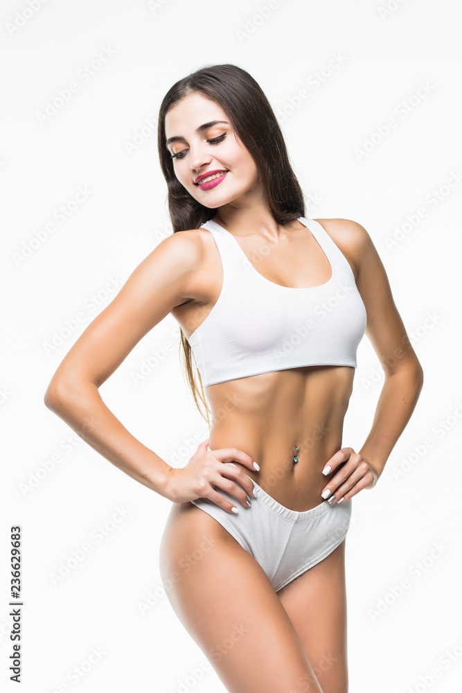 Fitness woman with a beautiful body isolated on white background. healthcare concept. Fitness woman with a beautiful body isolated on white background. healthcare concept.