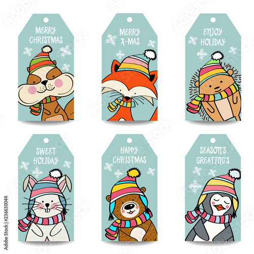 Christmas labels collection with animals
