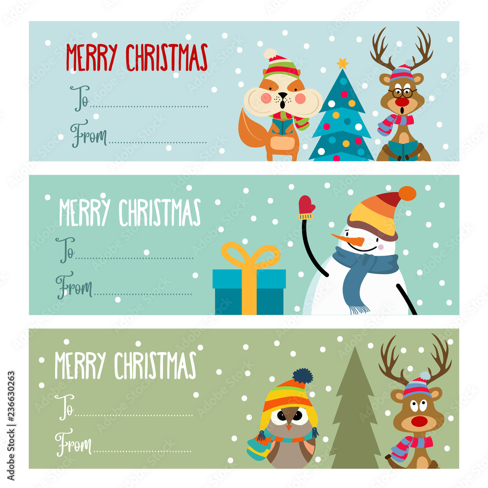 Fototapete Cute flat design Christmas labels collection