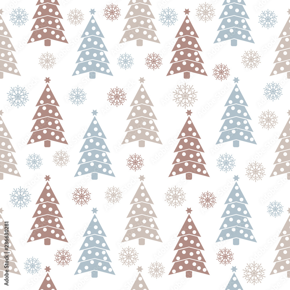 Christmas seamless pattern with Christmas trees and snowflakes