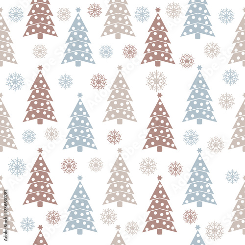 Christmas seamless pattern with Christmas trees and snowflakes © Claudia Balasoiu