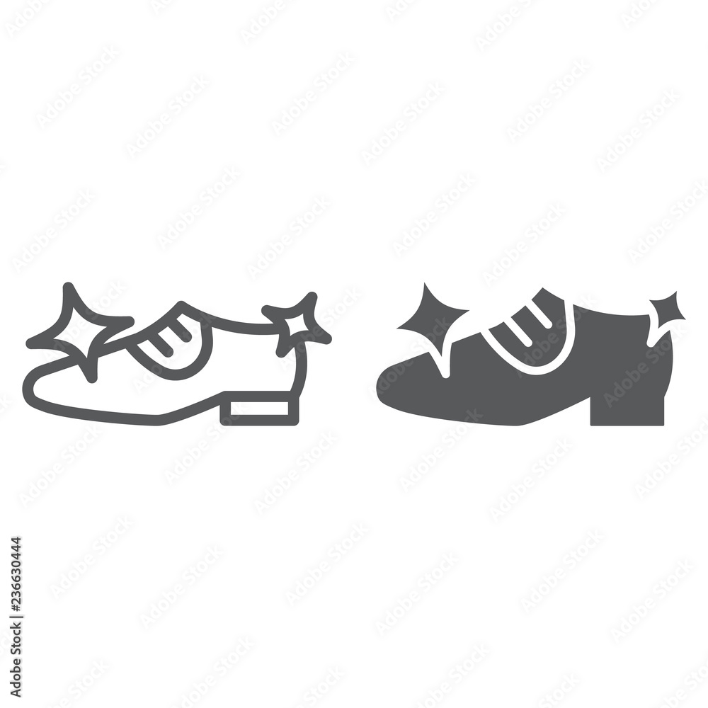 Shoe cleaning line and glyph icon, clean and shoes, shining footwear sign, vector graphics, a linear pattern on a white background.